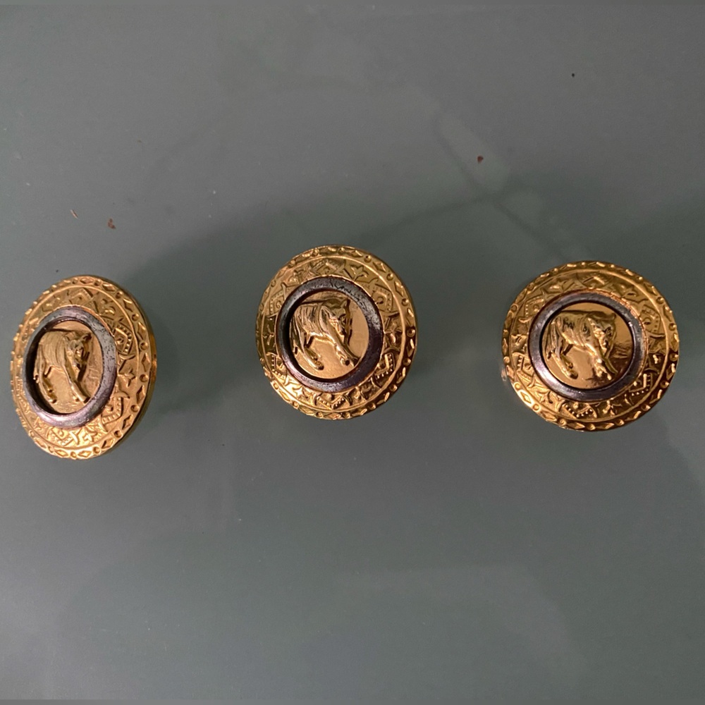 VERSACE 3 ORIGINAL AUTHENTIC PINS , GOLD TONE PERFECT CONDITION